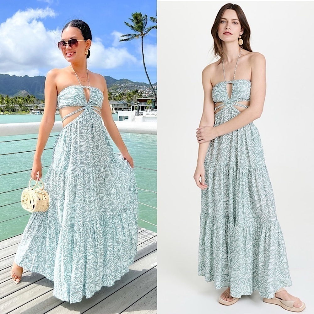 JONATHAN‎ SIMKHAI Tropical Print Sleeveless Cutout Tiered Ruffle Maxi Dress M